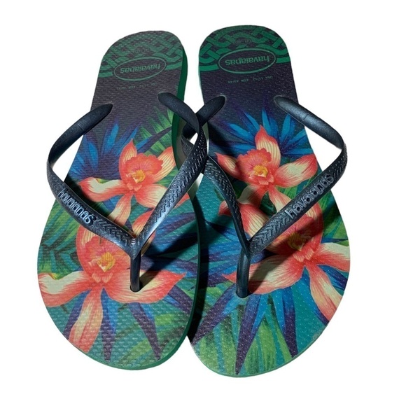 Havianas Womens Tropical Flip Flops size 11/12 Floral EUC Sandals - Picture 1 of 4